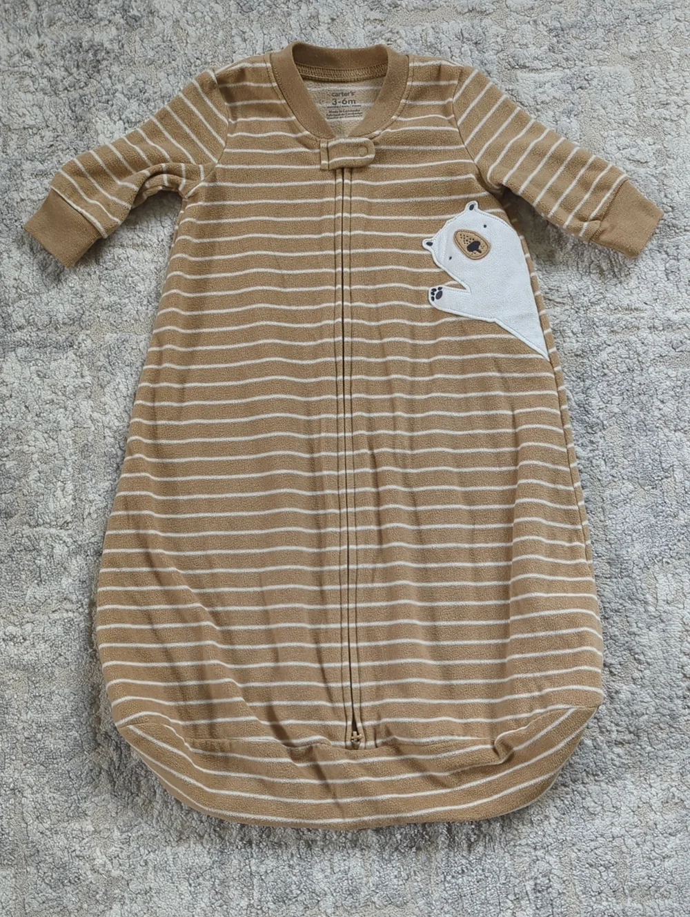 Carter's Tan and White Striped Bear Sleep Sack Size 3-6 Months